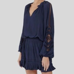 Ramy Brook Dark Blue Long Sleeve Dress with Crochet Accents